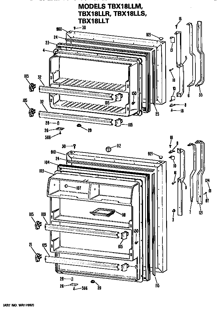 GE TBX18LLTRWH doors diagram