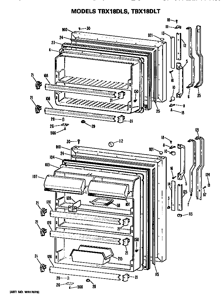 GE TBX18DLSRWH doors diagram