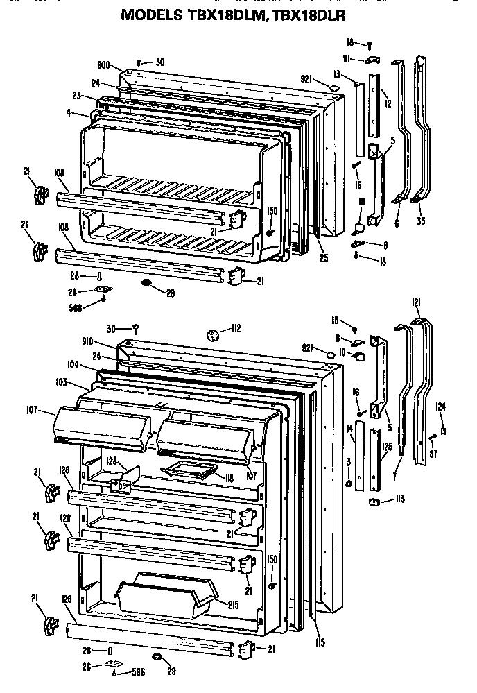 GE TBX18DLRRWH doors diagram