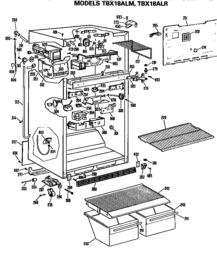 GE TBX18ALMRWH cabinet diagram