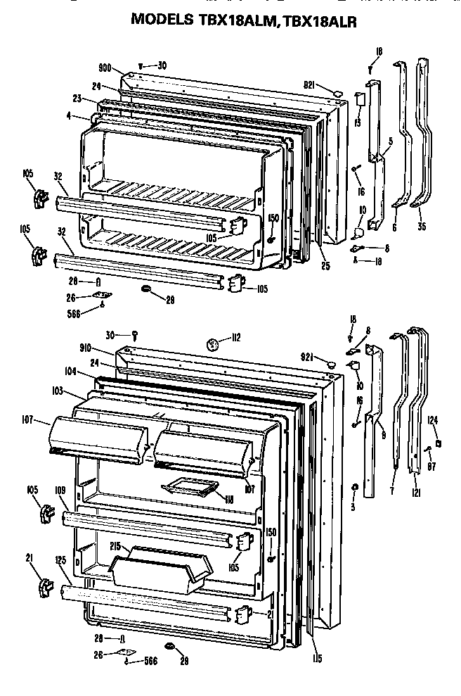 GE TBX18ALMRWH doors diagram