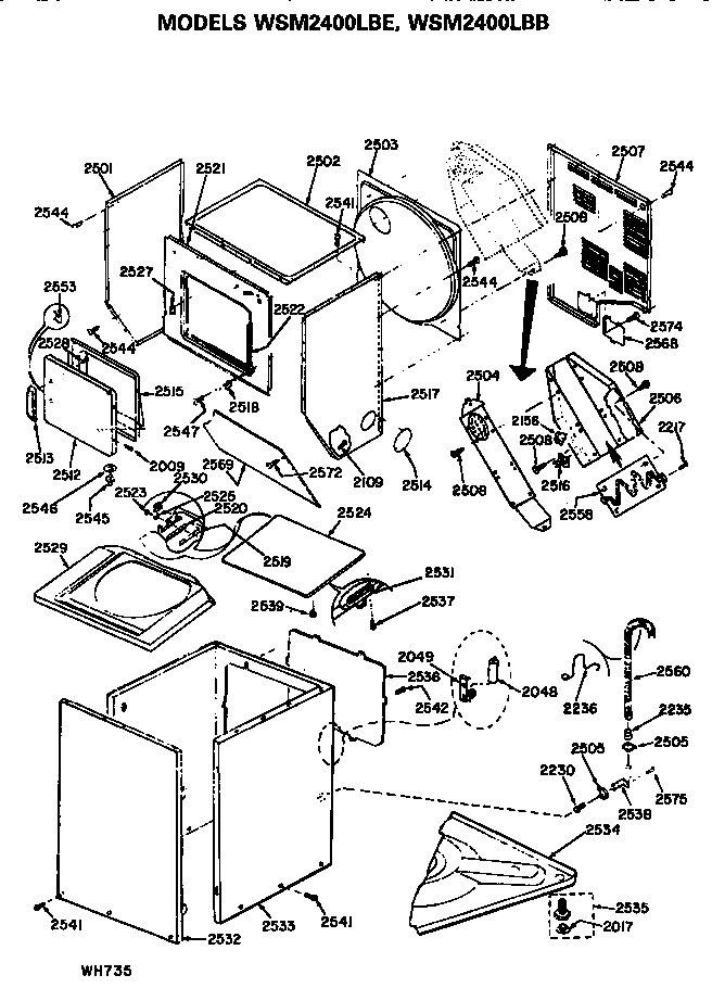 GE WSM2400LBE cabinet diagram