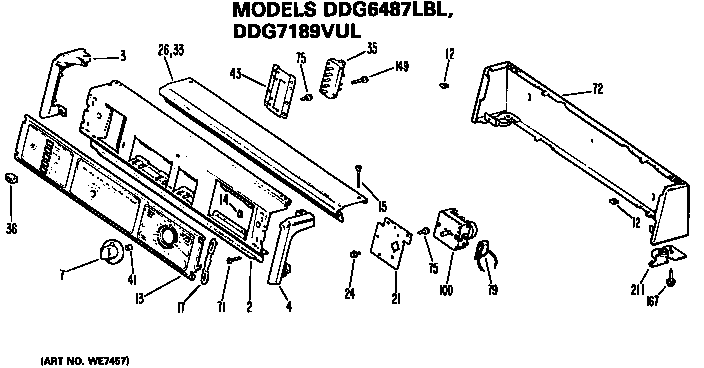 GE DDG7986LBL backsplash for ddg6487lbl and ddg7189vul diagram