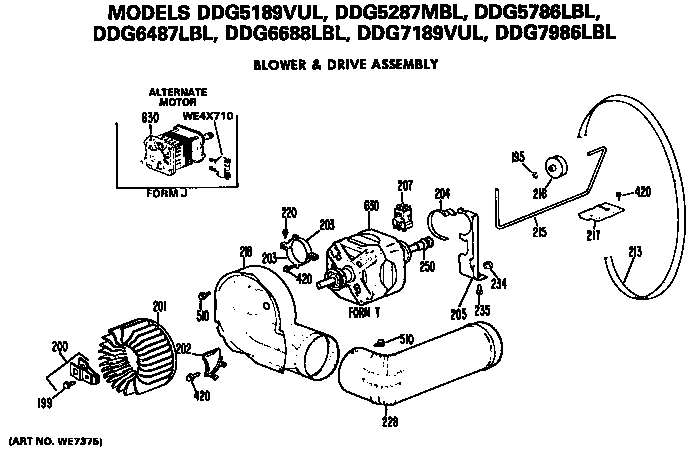 GE DDG7986LBL blower and drive diagram