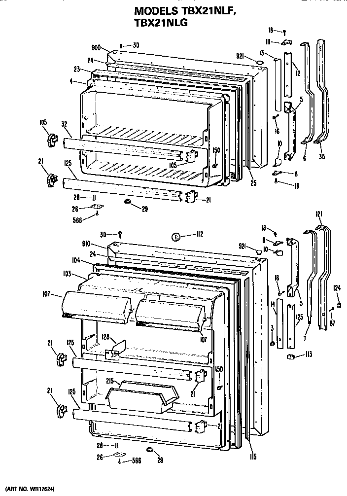 GE TBX21NLGRAD doors diagram