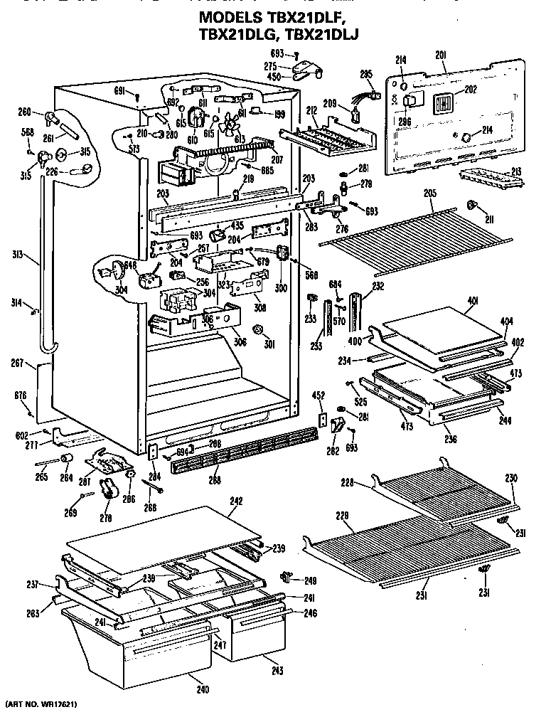 GE TBX21DLFRWH cabinet diagram