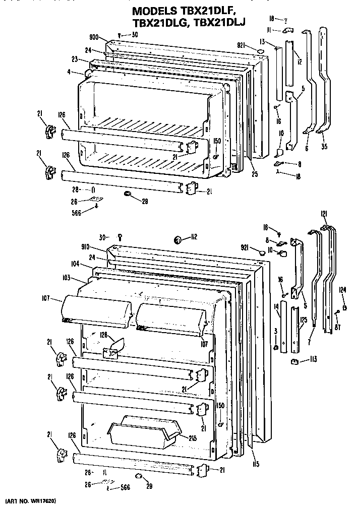 GE TBX21DLFRWH doors diagram