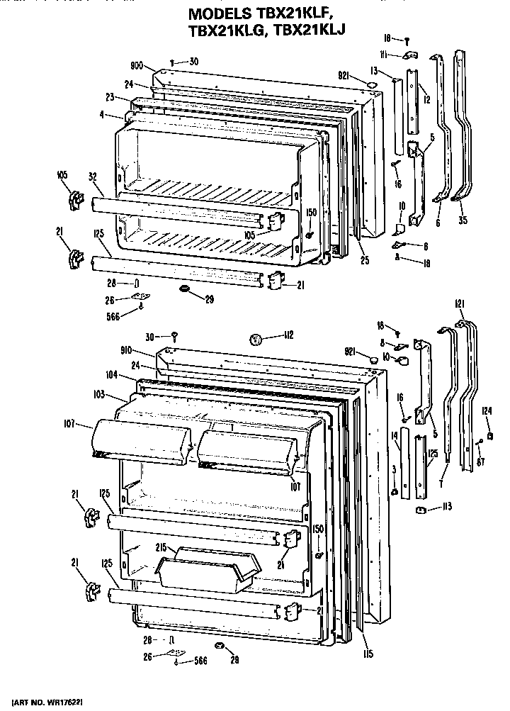 GE TBX21KLFRWH doors diagram