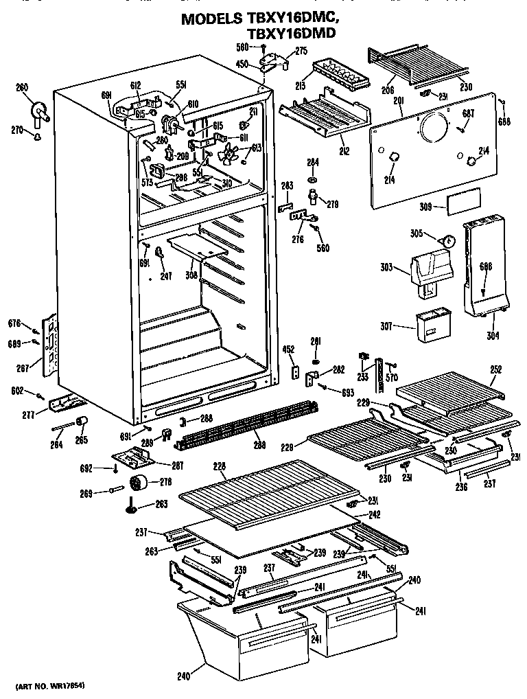 GE TBXY16DMCRAD cabinet diagram