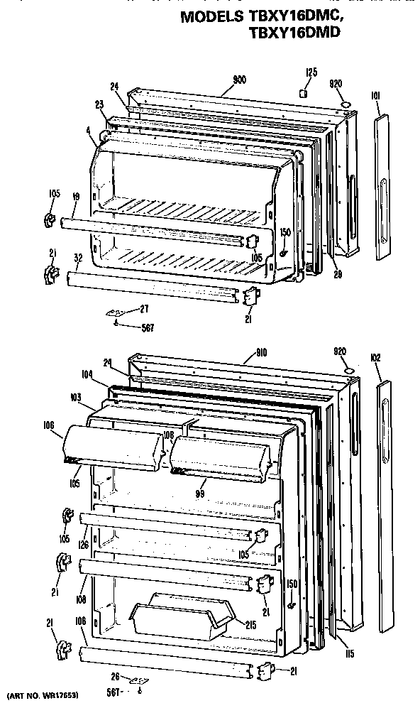 GE TBXY16DMCRAD doors diagram