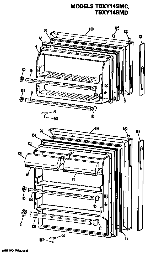 GE TBXY14SMDLWH doors diagram