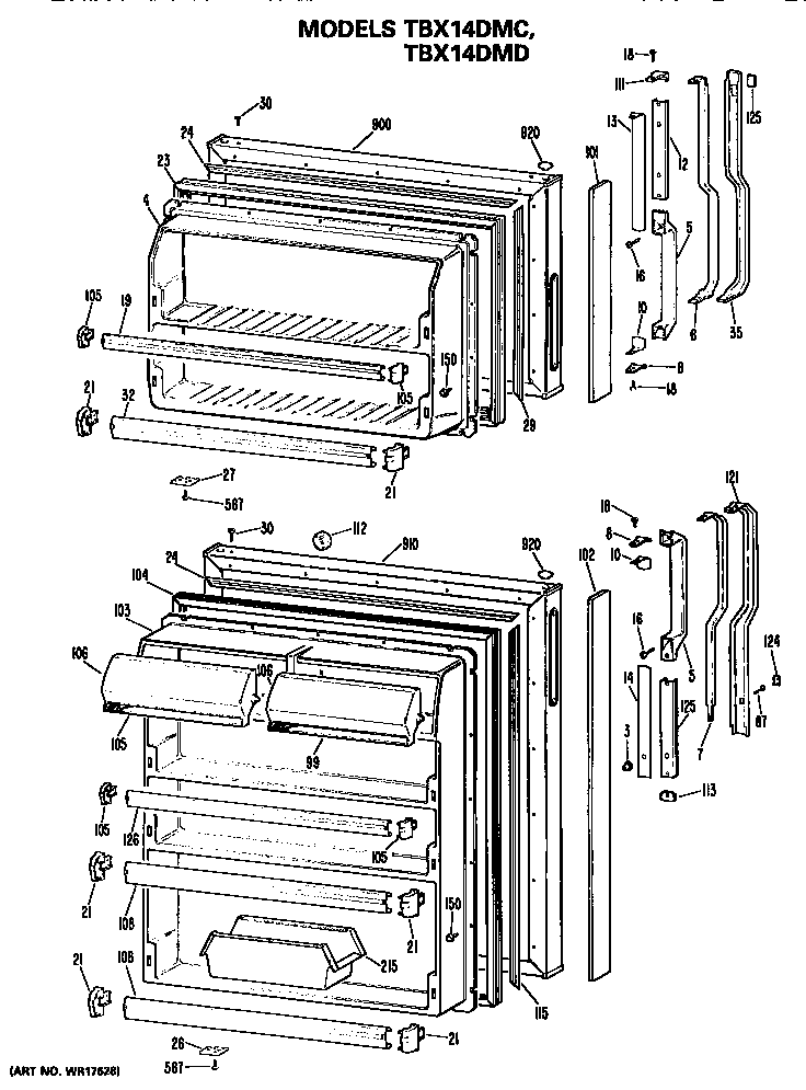 GE TBX14DMCRHA doors diagram