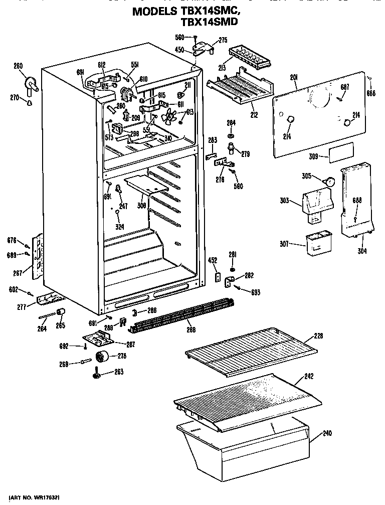 GE TBX14SMCLWH cabinet diagram