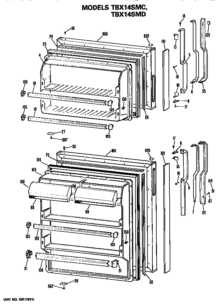 GE TBX14SMCLWH doors diagram