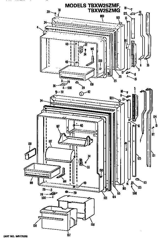 GE TBXW25ZMGRWH doors diagram