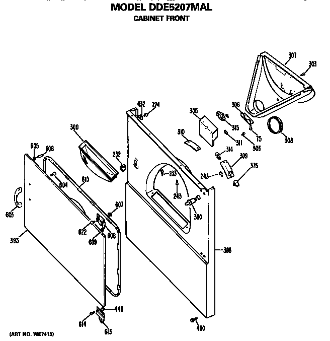 GE DDE5207MAL cabinet front diagram