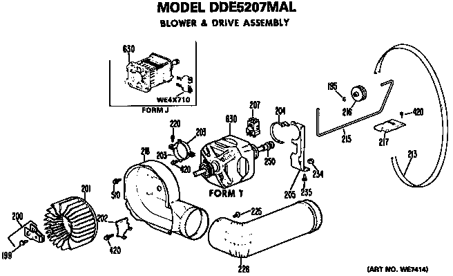 GE DDE5207MAL blower and drive diagram