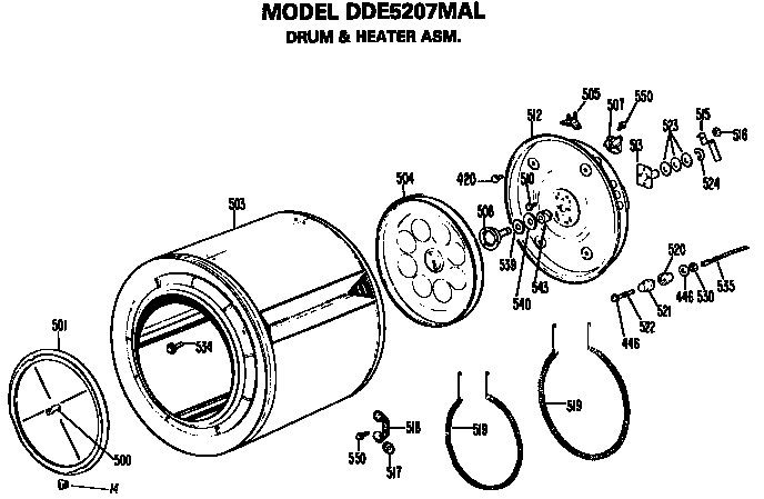 GE DDE5207MAL drum and heater diagram