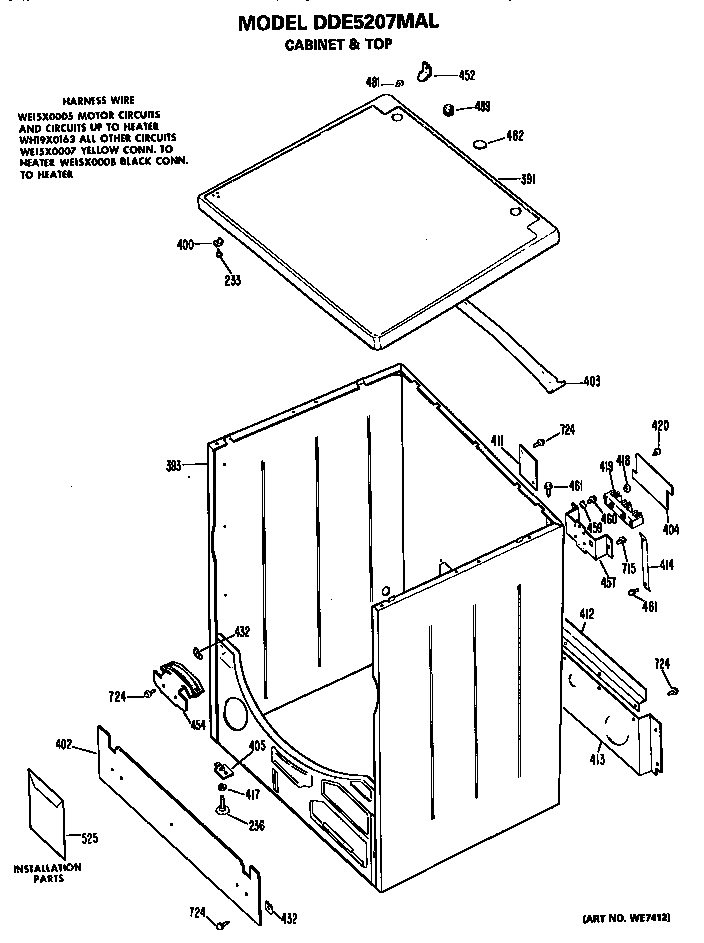 GE DDE5207MAL cabinet diagram