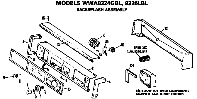 GE WWA8344VLL backsplash for wwa8324 and 8326lbl diagram