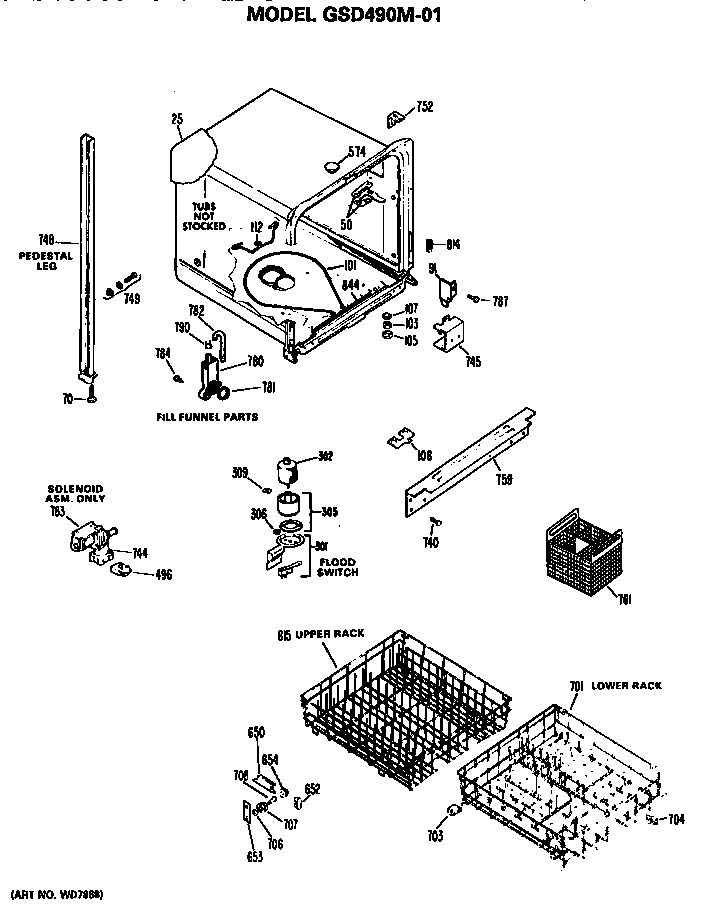 GE GSD490M-01 tub/racks diagram