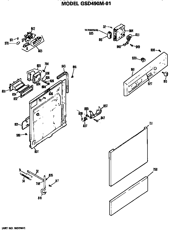 GE GSD490M-01 front/control panel diagram