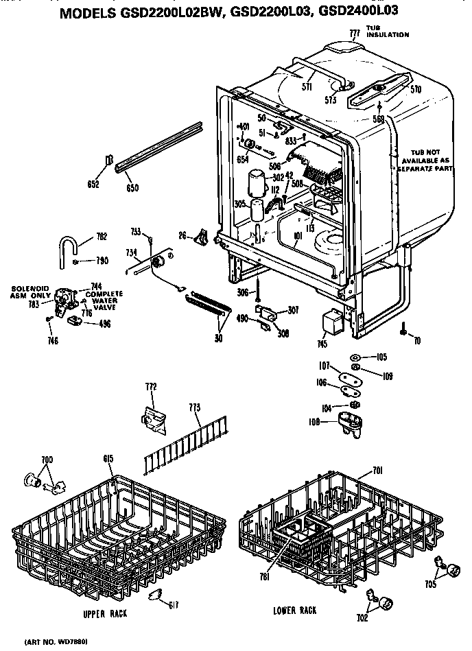 GE GSD2400L03 tub/racks diagram