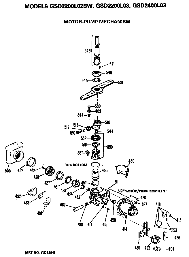 GE GSD2400L03 motor/pump diagram