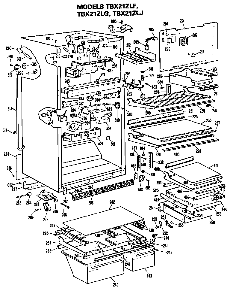 GE TBX21ZLJRWH cabinet diagram