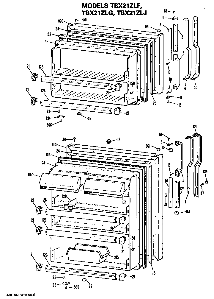 GE TBX21ZLJRWH doors diagram
