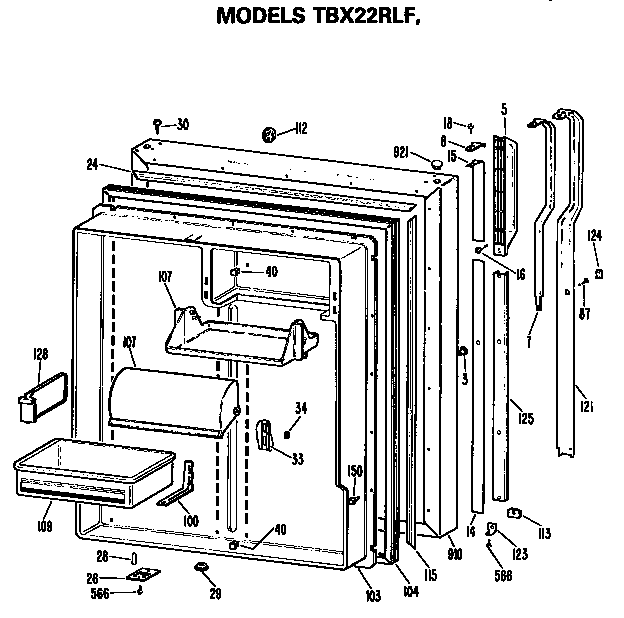 GE TBX22RLFRWH fresh food door diagram