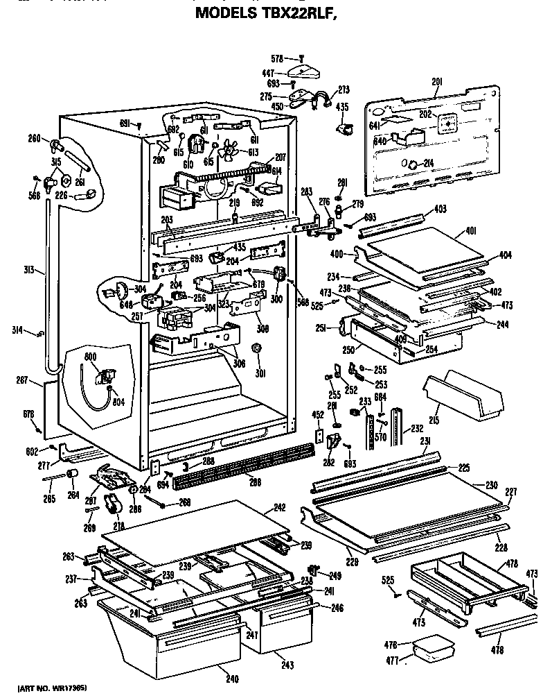 GE TBX22RLFRWH cabinet diagram