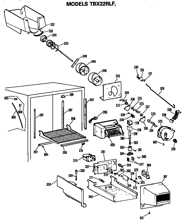 GE TBX22RLFRWH freezer section diagram