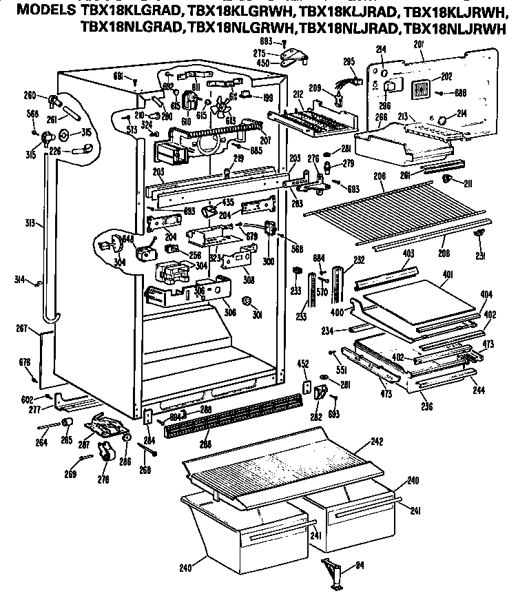 GE TBX18NLGRWH cabinet diagram