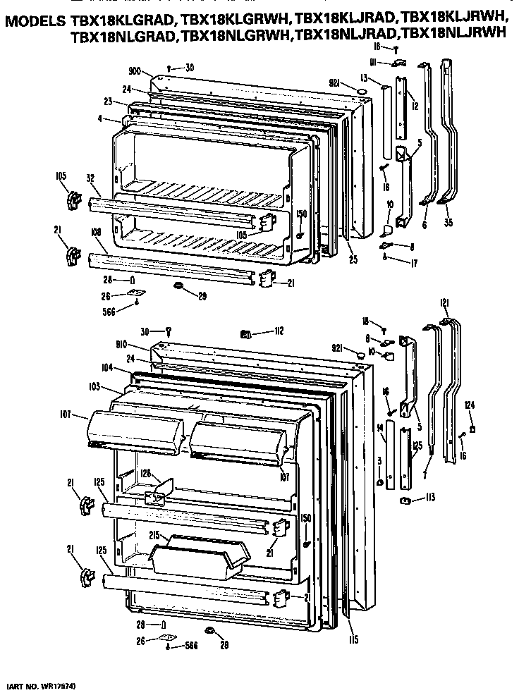 GE TBX18NLGRWH doors diagram