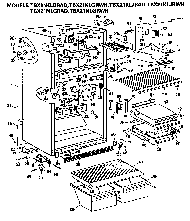 GE TBX21KLGRWH cabinet diagram