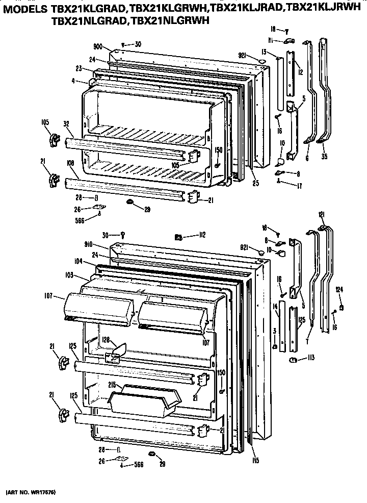 GE TBX21KLGRWH doors diagram