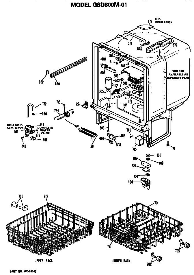 GE GSD800M-01 tub/racks diagram