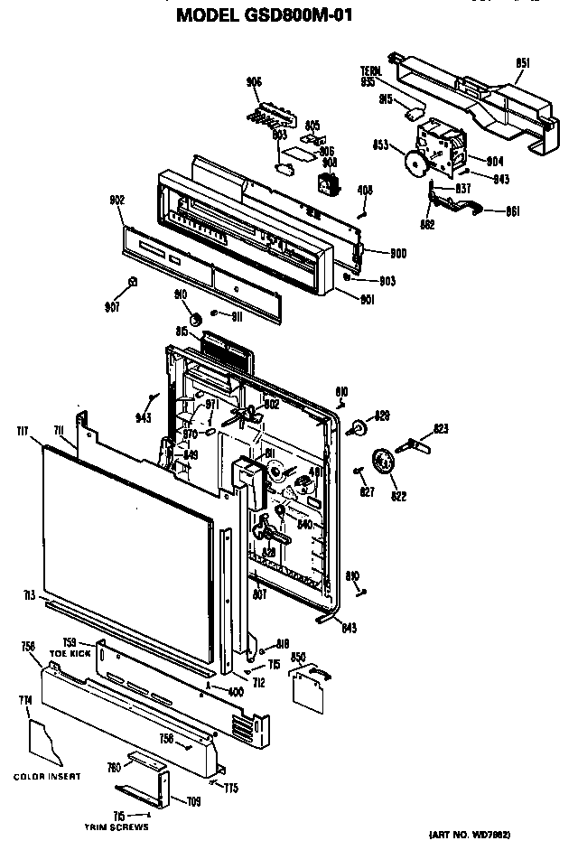 GE GSD800M-01 front/control panel diagram