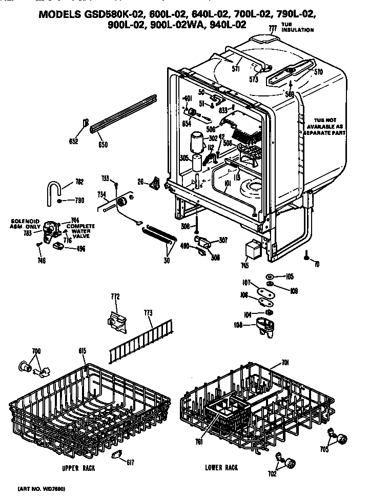 GE GSD600L-02 tub/racks diagram