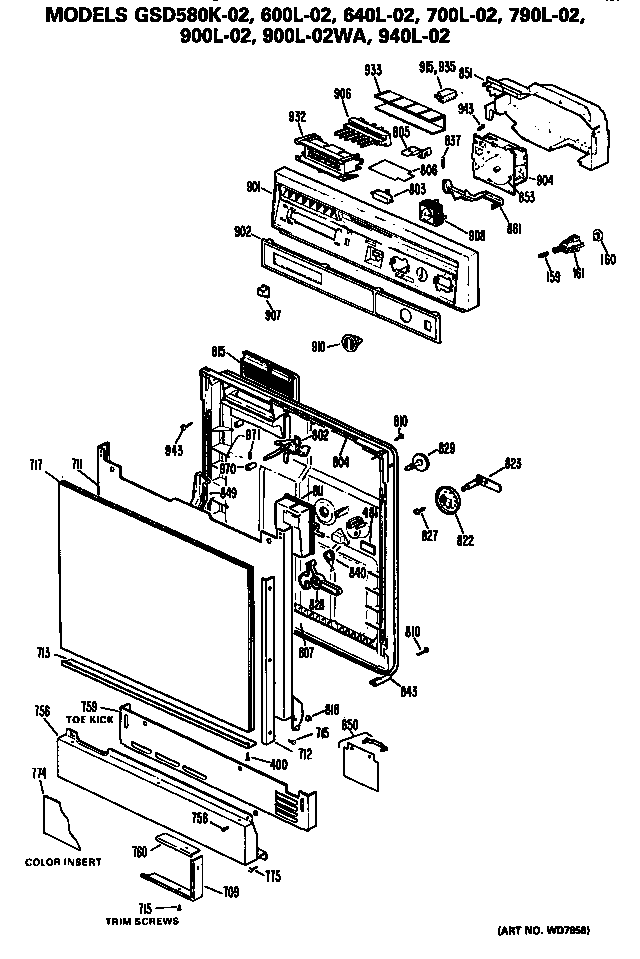GE GSD600L-02 front/control panel diagram
