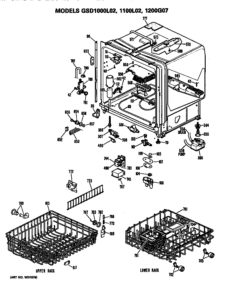 GE GSD1100L02 tub/racks diagram