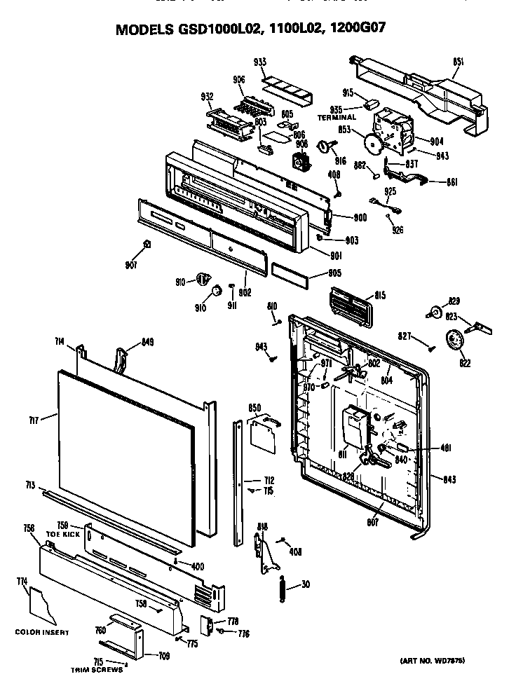 GE GSD1100L02 front/control panel diagram