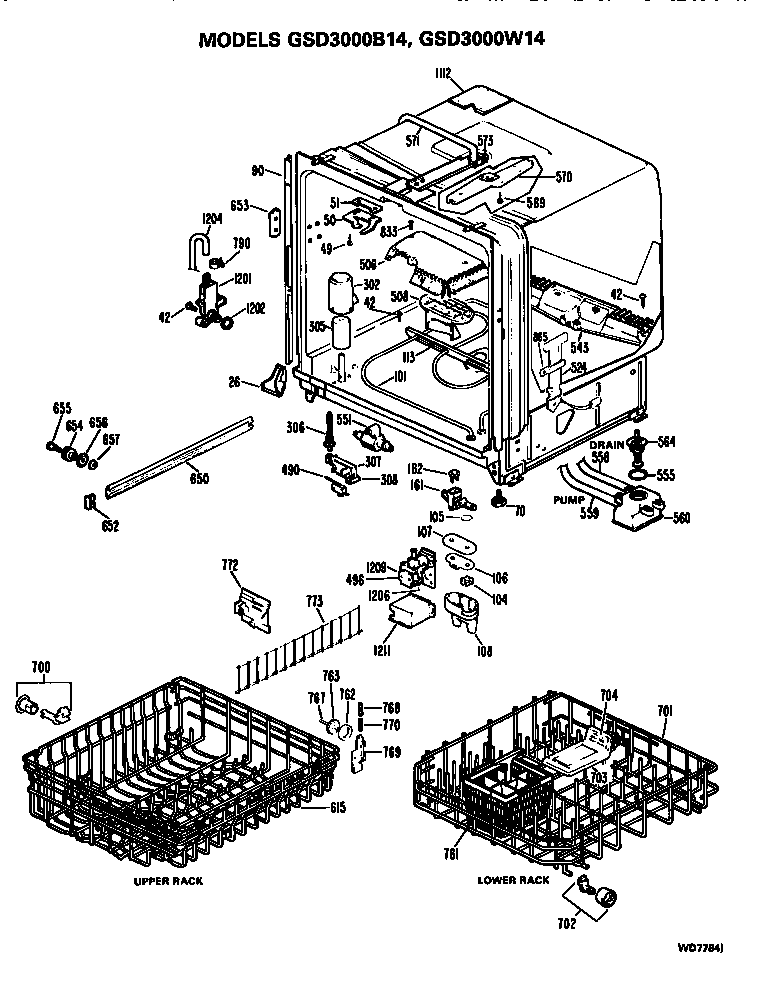 GE GSD3000B14 tub/racks diagram