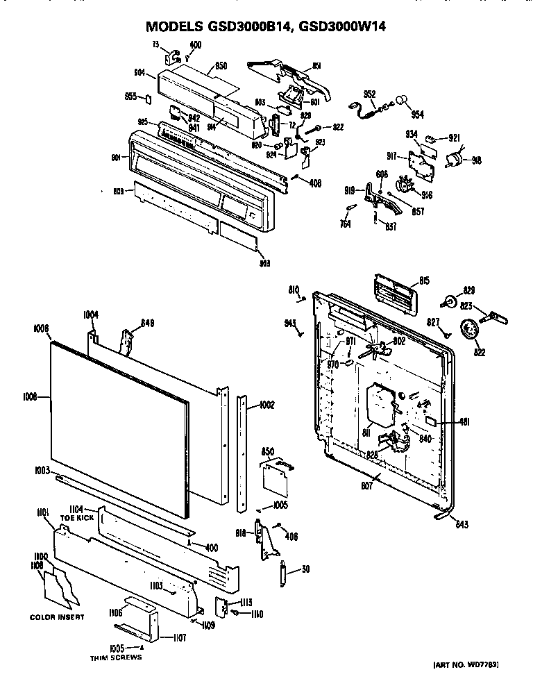 GE GSD3000B14 front/control panel diagram