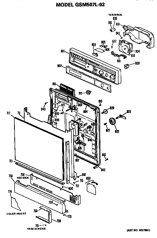 GE GSM507L-02 front/control panel diagram