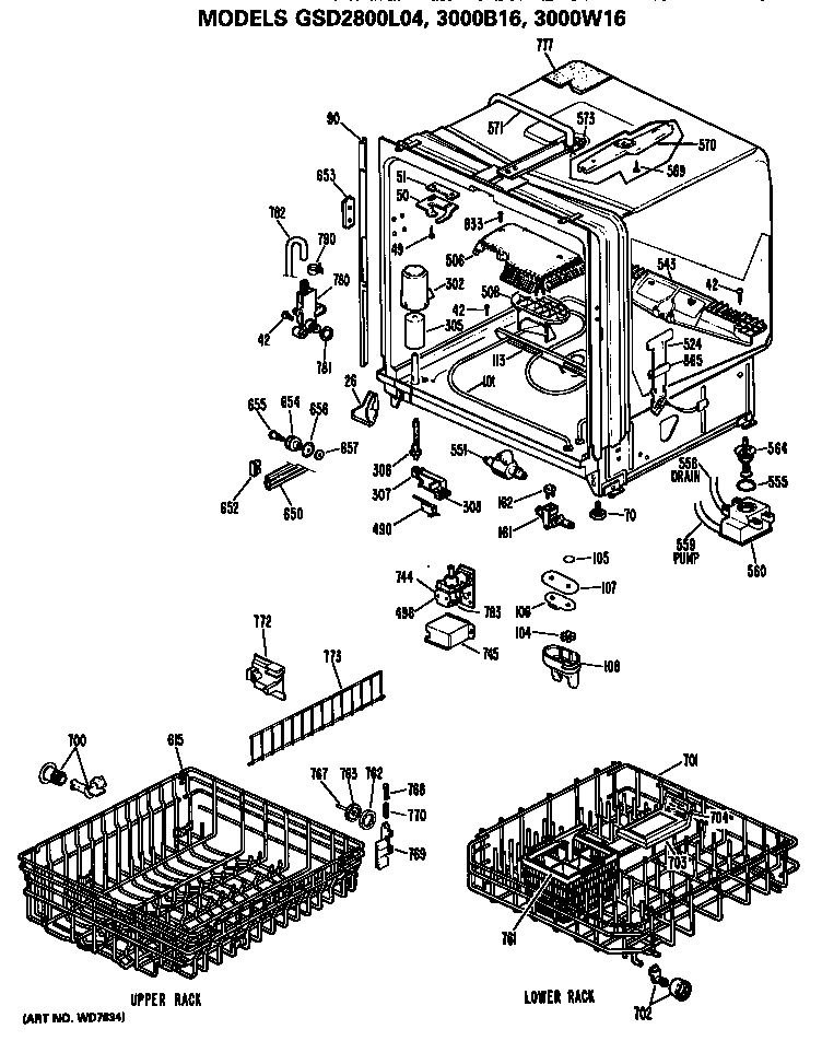 GE GSD2800L04 tub/racks diagram