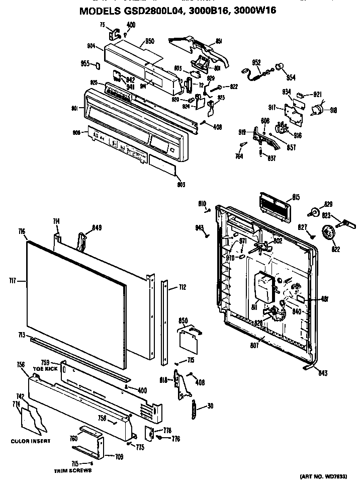 GE GSD2800L04 front/control panel diagram