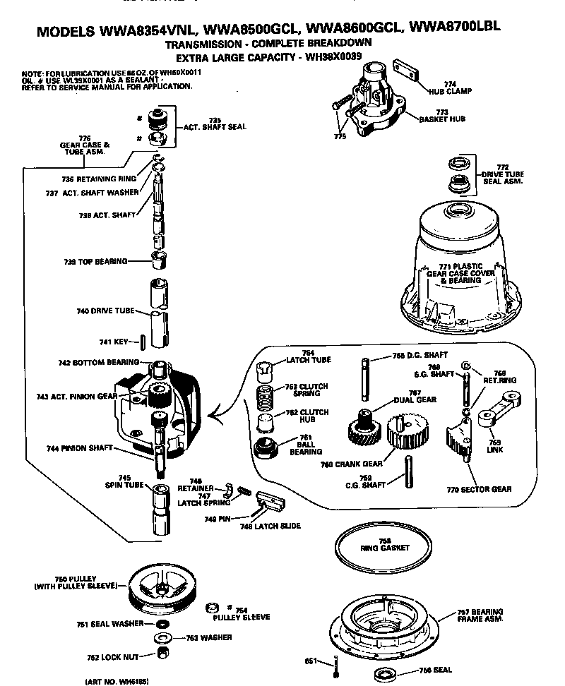 GE WWA8500GCL transmission diagram