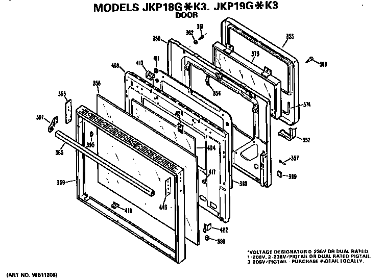 GE JKP19G*K3 door diagram